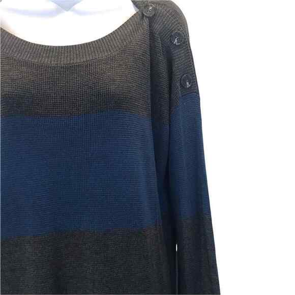 Vince Camuto Women’s Small Sweater Gray Blue Striped Thermal Button Shoulder - Picture 11 of 12